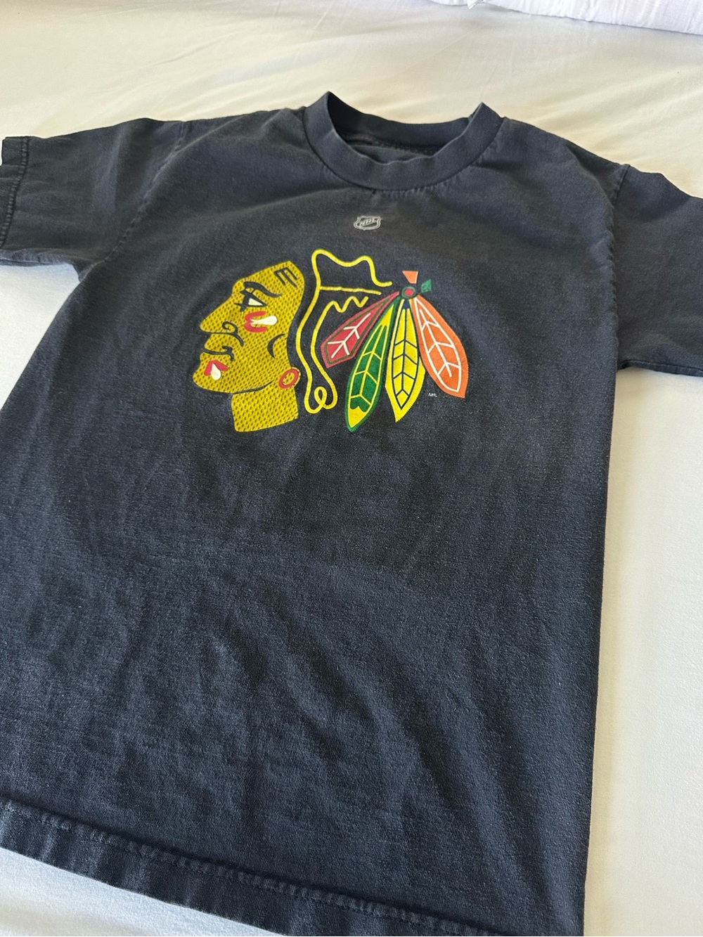 Reebok Black Short-Sleeve Tee with Yellow, Green & Orange Feather Logo